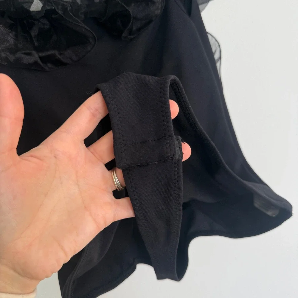 Free People Intimately Black Ruffle Organza Trim Bodysuit Small OB1085145